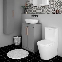 Arezzo Floor Standing Countertop Vanity Unit - Matt Grey - 600mm with Rose Gold Handles 7 Arezzo Floor Standing Countertop Vanity Unit - Matt Grey - 600mm with Rose Gold Handles -Arezzo Bathroom Furniture Shop AZG6FSWRG d3 460