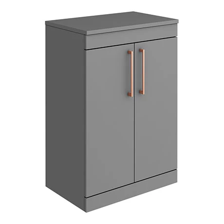 Arezzo Floor Standing Countertop Vanity Unit - Matt Grey - 600mm with Rose Gold Handles 1 Arezzo Floor Standing Countertop Vanity Unit - Matt Grey - 600mm with Rose Gold Handles