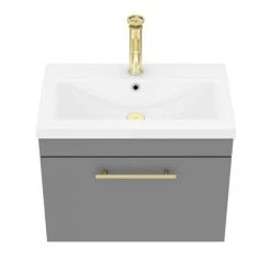 Arezzo Wall Hung Vanity Unit - Matt Grey - 600mm with Industrial Style Brushed Brass Handle -Arezzo Bathroom Furniture Shop AZG6WHVBBIS d5 460