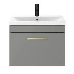 Arezzo 600 Matt Grey Wall Hung 1-Drawer Vanity Unit with Brushed Brass Handle 9 Arezzo 600 Matt Grey Wall Hung 1-Drawer Vanity Unit with Brushed Brass Handle -Arezzo Bathroom Furniture Shop AZG6WHVBB d4 460