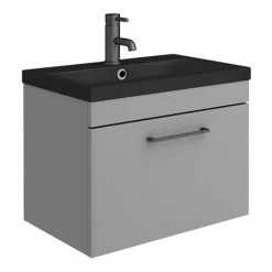 Arezzo 600 Matt Grey Wall Hung Vanity Unit with Matt Black Basin + Black Handle -Arezzo Bathroom Furniture Shop AZG6WHVBKB D4 460
