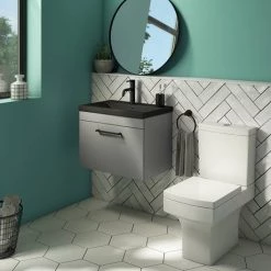 Arezzo 600 Matt Grey Wall Hung Vanity Unit with Matt Black Basin + Black Handle -Arezzo Bathroom Furniture Shop AZG6WHVBKB d3 460
