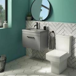 Arezzo 600 Matt Grey Wall Hung Vanity Unit with Matt Grey Basin + Black Handle -Arezzo Bathroom Furniture Shop AZG6WHVBKG D3 460