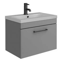 Arezzo 600 Matt Grey Wall Hung Vanity Unit with Matt Grey Basin + Black Handle -Arezzo Bathroom Furniture Shop AZG6WHVBKG d4 460