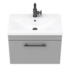Arezzo Wall Hung Vanity Unit - Matt Grey - 600mm with Industrial Style Black Handle -Arezzo Bathroom Furniture Shop AZG6WHVBKIS d4 460
