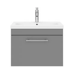 Arezzo Wall Hung Vanity Unit - Matt Grey - 600mm with Industrial Style Chrome Handle -Arezzo Bathroom Furniture Shop AZG6WHVCHIS d4 460
