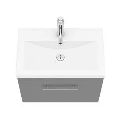 Arezzo Wall Hung Vanity Unit - Matt Grey - 600mm with Industrial Style Chrome Handle -Arezzo Bathroom Furniture Shop AZG6WHVCHIS d5 460