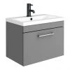 Arezzo 600 Matt Grey Wall Hung 1-Drawer Vanity Unit with Chrome Handle