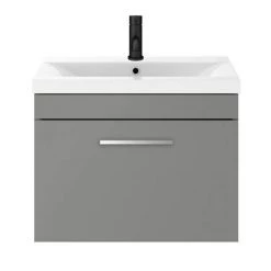 Arezzo 600 Matt Grey Wall Hung 1-Drawer Vanity Unit with Chrome Handle -Arezzo Bathroom Furniture Shop AZG6WHVCH d4 460