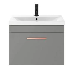 Arezzo 600 Matt Grey Wall Hung 1-Drawer Vanity Unit with Rose Gold Handle -Arezzo Bathroom Furniture Shop AZG6WHVRG d4 460