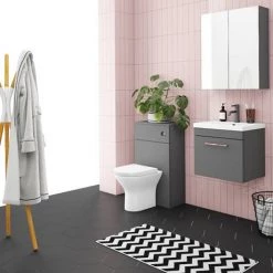 Arezzo 600 Matt Grey Wall Hung 1-Drawer Vanity Unit with Rose Gold Handle -Arezzo Bathroom Furniture Shop AZG6WHVRG d6 460