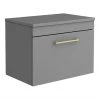 Arezzo Wall Hung Countertop Vanity Unit - Matt Grey - 600mm with Brushed Brass Handle