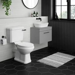 Arezzo Wall Hung Countertop Vanity Unit - Matt Grey - 600mm with Industrial Style Black Handle -Arezzo Bathroom Furniture Shop AZG6WHWBKIS d3 460