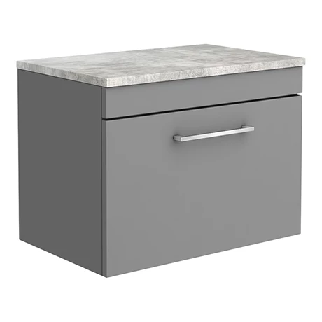 Arezzo Wall Hung Countertop Vanity Unit - Matt Grey - 600mm with Bellato Grey Worktop & Chrome Handle 1 Arezzo Wall Hung Countertop Vanity Unit - Matt Grey - 600mm with Bellato Grey Worktop & Chrome Handle