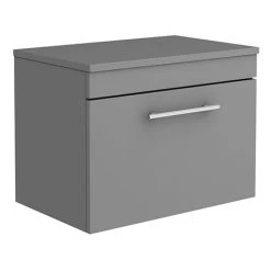 Arezzo Wall Hung Countertop Vanity Unit - Matt Grey - 600mm with Industrial Style Chrome Handle