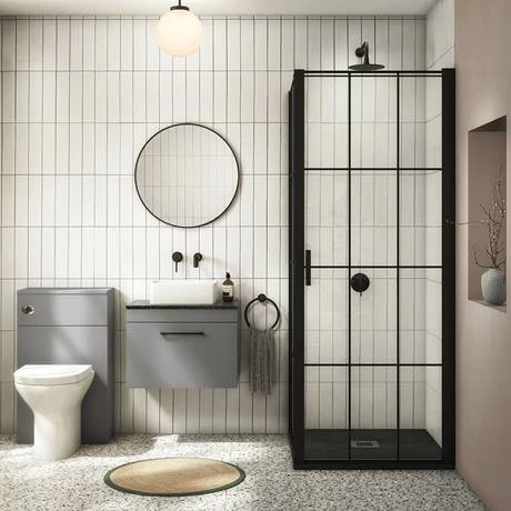 Arezzo Wall Hung Countertop Vanity Unit - Matt Grey - 600mm with Black Worktop & Matt Black Handle 5 Arezzo Wall Hung Countertop Vanity Unit - Matt Grey - 600mm with Black Worktop & Matt Black Handle - Image 5