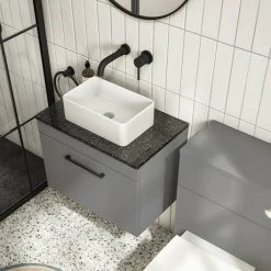 Arezzo Wall Hung Countertop Vanity Unit - Matt Grey - 600mm with Black Worktop & Matt Black Handle 9 Arezzo Wall Hung Countertop Vanity Unit - Matt Grey - 600mm with Black Worktop & Matt Black Handle -Arezzo Bathroom Furniture Shop AZG6WHWMBB d4 460