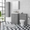 Arezzo Grey Floor Standing Vanity Unit, Tall Cabinet + Toilet Pack with Chrome Handles