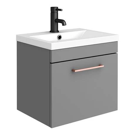 Arezzo Grey Wall Hung Sink Vanity Unit + Toilet Package with Rose Gold Handle 2 Arezzo Grey Wall Hung Sink Vanity Unit + Toilet Package with Rose Gold Handle - Image 2