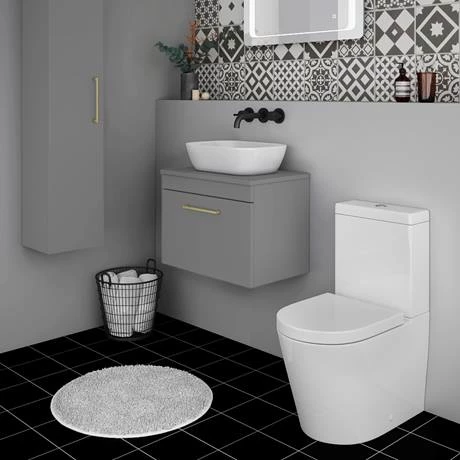 Arezzo Wall Hung Countertop Basin Unit - Grey with Brushed Brass Handle - 600mm inc. Basin 3 Arezzo Wall Hung Countertop Basin Unit - Grey with Brushed Brass Handle - 600mm inc. Basin - Image 3