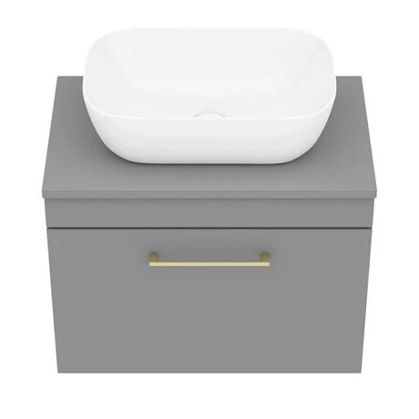 Arezzo Wall Hung Countertop Basin Unit - Grey with Brushed Brass Handle - 600mm inc. Basin 5 Arezzo Wall Hung Countertop Basin Unit - Grey with Brushed Brass Handle - 600mm inc. Basin - Image 5