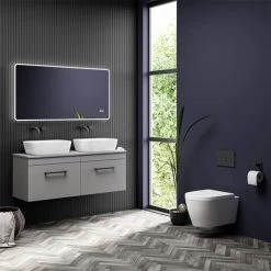 Arezzo Matt Grey Wall Hung Double Countertop Vanity Unit (1200mm w. Matt Black Handles) -Arezzo Bathroom Furniture Shop AZGWHMB12 d2 460