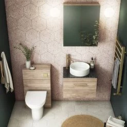 Arezzo Wall Hung Countertop Vanity Unit - Rustic Oak - 600mm with Black Worktop & Brushed Brass Handle 9 Arezzo Wall Hung Countertop Vanity Unit - Rustic Oak - 600mm with Black Worktop & Brushed Brass Handle -Arezzo Bathroom Furniture Shop AZO6WHWBBB d4 460