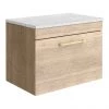 Arezzo Wall Hung Countertop Vanity Unit - Rustic Oak - 600mm with White Worktop & Brushed Brass Handle