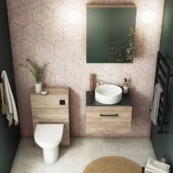 Arezzo Wall Hung Countertop Vanity Unit - Rustic Oak - 600mm with Black Worktop & Matt Black Handle -Arezzo Bathroom Furniture Shop AZO6WHWMBB d4 460