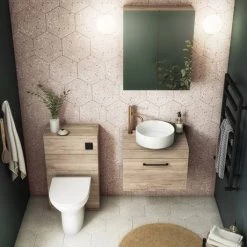 Arezzo Wall Hung Countertop Vanity Unit - Rustic Oak - 600mm with Worktop & Matt Black Handle -Arezzo Bathroom Furniture Shop AZO6WHWMBO d2 460