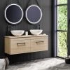 Arezzo Rustic Oak Wall Hung Double Countertop Vanity Unit incl. 2 Basins (1200mm w. Matt Black Handles)
