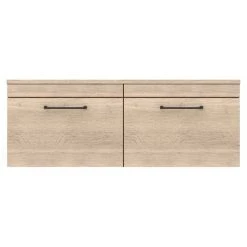 Arezzo Rustic Oak Wall Hung Double Countertop Vanity Unit (1200mm w. Matt Black Handles) -Arezzo Bathroom Furniture Shop AZOWHMB12 d3 460