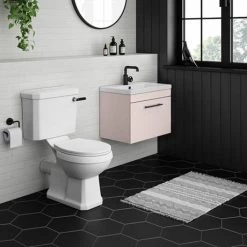 Arezzo Wall Hung Vanity Unit - Matt Pink - 500mm with Industrial Style Black Handle -Arezzo Bathroom Furniture Shop AZP5WHVBKIS d3 460