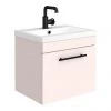 Arezzo Wall Hung Vanity Unit - Matt Pink - 500mm with Industrial Style Black Handle