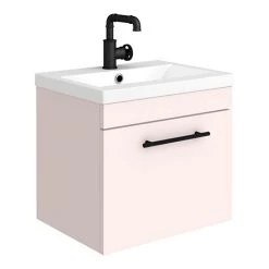 Arezzo Wall Hung Vanity Unit - Matt Pink - 500mm with Industrial Style Black Handle