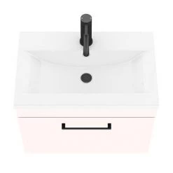 Arezzo Wall Hung Vanity Unit - Matt Pink - 600mm with Matt Black Handle -Arezzo Bathroom Furniture Shop AZP6WHVBK d2 460