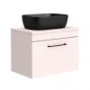 Arezzo Wall Hung Countertop Basin Unit - Pink with Matt Black Handle - 600mm inc. Black Basin