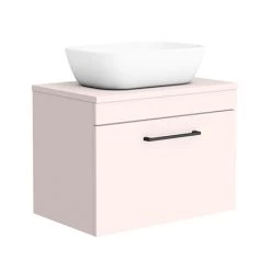 Arezzo Wall Hung Countertop Basin Unit - Pink with Matt Black Handle - 600mm inc. White Basin