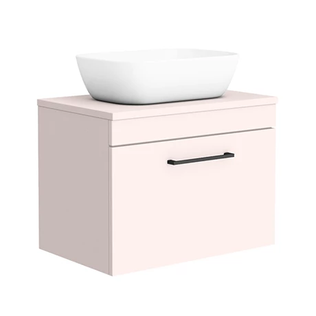 Arezzo Wall Hung Countertop Basin Unit - Pink with Matt Black Handle - 600mm inc. White Basin 1 Arezzo Wall Hung Countertop Basin Unit - Pink with Matt Black Handle - 600mm inc. White Basin