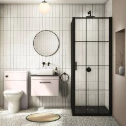 Arezzo Wall Hung Countertop Vanity Unit - Matt Pink - 600mm with Black Worktop & Matt Black Handle -Arezzo Bathroom Furniture Shop AZP6WHWMBB d4 460