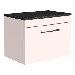 Arezzo Wall Hung Countertop Vanity Unit - Matt Pink - 600mm with Black Worktop & Matt Black Handle
