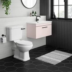 Arezzo Wall Hung Vanity Unit - Matt Pink - 800mm with Industrial Style Black Handle -Arezzo Bathroom Furniture Shop AZP8WHVBKIS d3 460