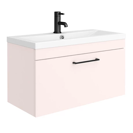 Arezzo Wall Hung Vanity Unit - Matt Pink - 800mm with Matt Black Handle 1 Arezzo Wall Hung Vanity Unit - Matt Pink - 800mm with Matt Black Handle