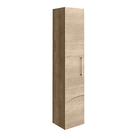 Arezzo Rustic Oak Wall Hung Tall Storage Cabinet with Brushed Brass Handle 1 Arezzo Rustic Oak Wall Hung Tall Storage Cabinet with Brushed Brass Handle