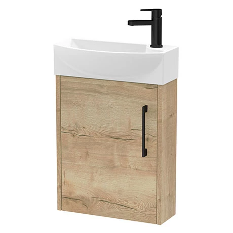 Arezzo Rustic Oak 450mm 1TH Wall Hung Cloakroom Vanity Unit with Matt Black Handle 1 Arezzo Rustic Oak 450mm 1TH Wall Hung Cloakroom Vanity Unit with Matt Black Handle
