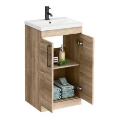 Arezzo Floor Standing Vanity Unit - Rustic Oak - 500mm with Matt Black Handles -Arezzo Bathroom Furniture Shop AZRO5FSVMB d2 460