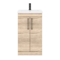 Arezzo Floor Standing Vanity Unit - Rustic Oak - 500mm with Matt Black Handles -Arezzo Bathroom Furniture Shop AZRO5FSVMB d4 460