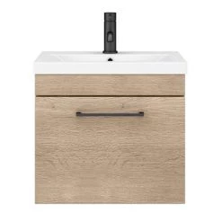 Arezzo Wall Hung Vanity Unit - Rustic Oak - 500mm with Matt Black Handle -Arezzo Bathroom Furniture Shop AZRO5WHVBK d4 460