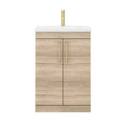 Arezzo Floor Standing Vanity Unit - Rustic Oak - 600mm with Brushed Brass Handles 9 Arezzo Floor Standing Vanity Unit - Rustic Oak - 600mm with Brushed Brass Handles -Arezzo Bathroom Furniture Shop AZRO6FSVBB img4 460