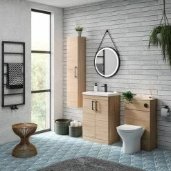 Arezzo Floor Standing Vanity Unit - Rustic Oak - 600mm with Matt Black Handles -Arezzo Bathroom Furniture Shop AZRO6FSVMB d4 460